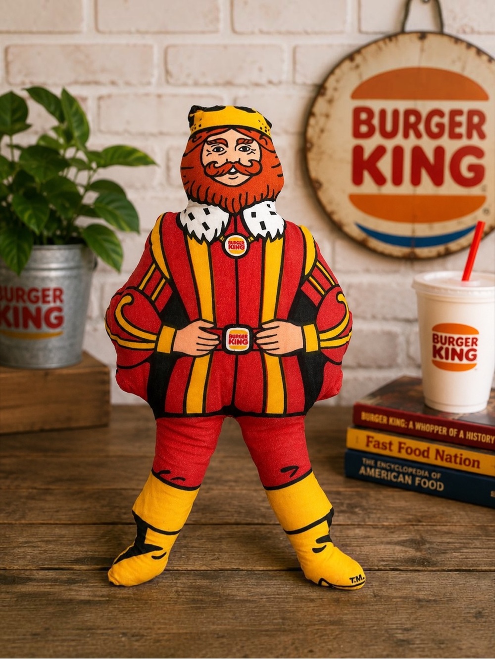 Vintage 1980s Burger King King Mascot Plush Pillow 13” Fast Food Advertising Toy